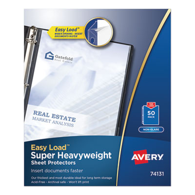 Avery Top-Load Poly Sheet Protectors, Super Heavy Gauge, Letter, Nonglare, 50/Box AVE74131