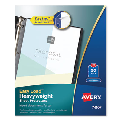 Avery Top-Load Poly Sheet Protectors, Heavy Gauge, Letter, Nonglare, 50/Box AVE74107