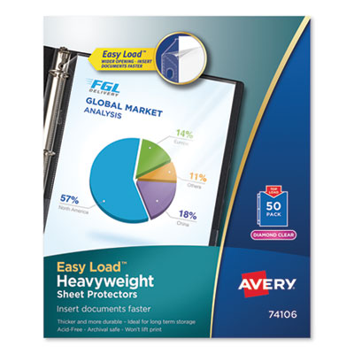 Avery Top-Load Poly Sheet Protectors, Heavy Gauge, Letter, Diamond Clear, 50/Box AVE74106