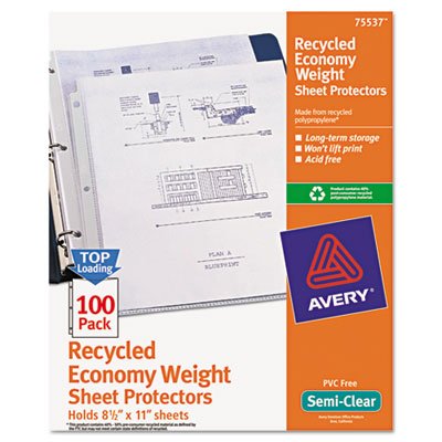Avery Top-Load Recycled Polypropylene Sheet Protector, Semi-Clear, 100/Box AVE75537