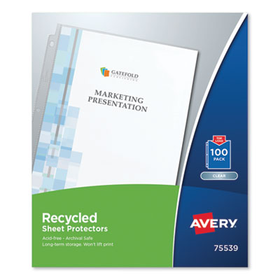 Avery Top-Load Recycled Polypropylene Sheet Protector, Clear, 100/Box AVE75539
