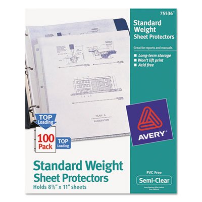 Avery Top-Load Sheet Protector, Standard, Letter, Semi-Clear, 100/Box AVE75536