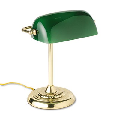 Ledu Traditional Incandescent Banker's Lamp, Green Glass Shade, 14"h, Brass Base LEDL557BR