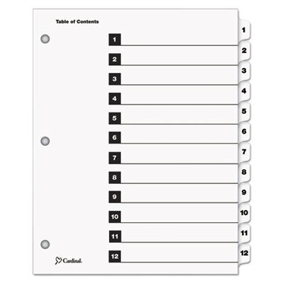 Cardinal Traditional OneStep Index System, 12-Tab, 1-12, Letter, White, 12/Set CRD61213