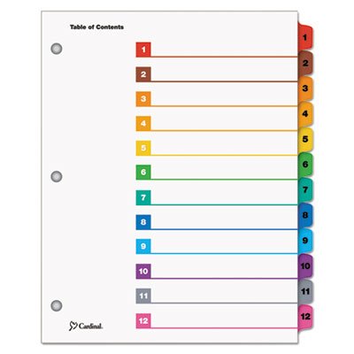 Cardinal Traditional OneStep Index System, 12-Tab, 1-12, Letter, Multicolor, 12/Set CRD61218