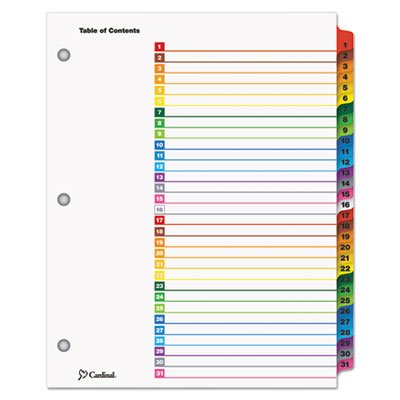 Cardinal Traditional OneStep Index System, 31-Tab, 1-31, Letter, Multicolor, 31/Set CRD60118
