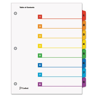 Cardinal Traditional OneStep Index System, 8-Tab, 1-8, Letter, Multicolor, 1 Set CRD60818