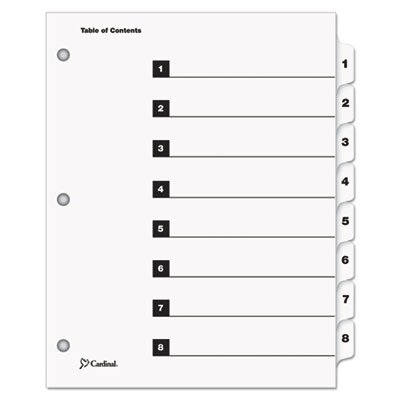 Cardinal Traditional OneStep Index System, 8-Tab, 1-8, Letter, White, 8/Set CRD60813