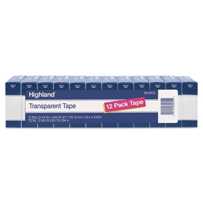 Transparent Tape, 3/4" x 1000", 1" Core, Clear, 12/Pack MMM5910K12