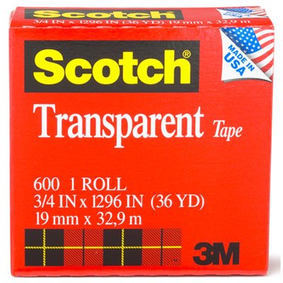 Scotch Transparent Tape, 3/4" x 1296", 1" Core, Clear MMM600341296