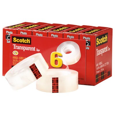 Scotch Transparent Tape, 3/4" x 1000", 1" Core, Clear, 6/Pack MMM600K6