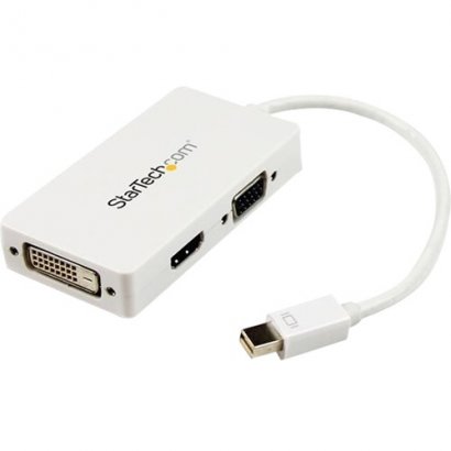 StarTech Travel A/V Adapter: 3-in-1 Mini DisplayPort to VGA DVI or HDMI Converter - White MDP2VGDVHDW