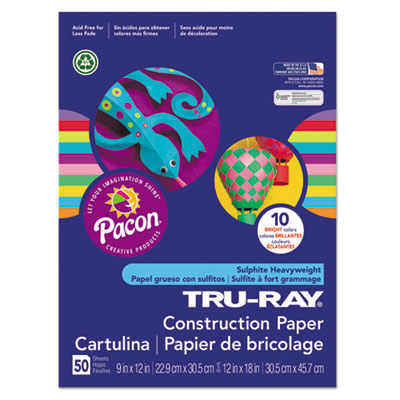 Pacon Tru-Ray Construction Paper, 76 lbs., 12 x 18, Bright Assortment, 50 Sheets/Pack PAC102941