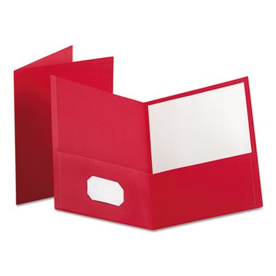 Oxford Twin-Pocket Folder, Embossed Leather Grain Paper, Red OXF57511