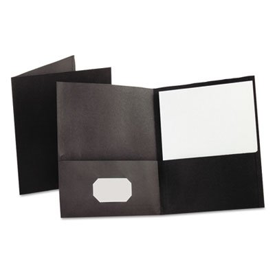 Oxford Twin-Pocket Folder, Embossed Leather Grain Paper, Black OXF57506