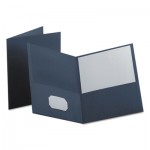 Oxford Twin-Pocket Folder, Embossed Leather Grain Paper, Dark Blue OXF57538
