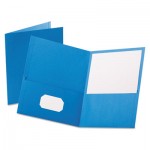 Oxford Twin-Pocket Folder, Embossed Leather Grain Paper, Light Blue OXF57501
