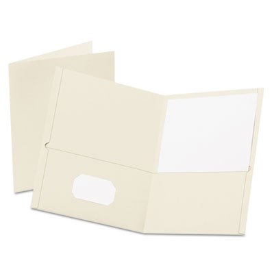 Oxford Twin-Pocket Folder, Embossed Leather Grain Paper, White OXF57504