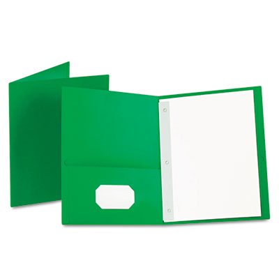 Oxford Twin-Pocket Folders with 3 Fasteners, Letter, 1/2" Capacity, Green, 25/Box OXF57703