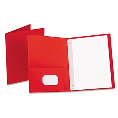 Oxford Twin-Pocket Folders with 3 Fasteners, Letter, 1/2" Capacity, Red, 25/Box OXF57711