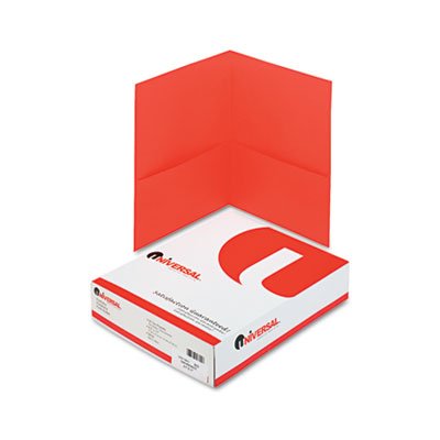 UNV56611 Two-Pocket Portfolio, Embossed Leather Grain Paper, Red, 25/Box UNV56611