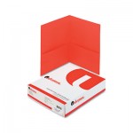 UNV56611 Two-Pocket Portfolio, Embossed Leather Grain Paper, Red, 25/Box UNV56611