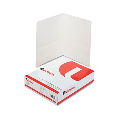 UNV56604 Two-Pocket Portfolio, Embossed Leather Grain Paper, White, 25/Box UNV56604
