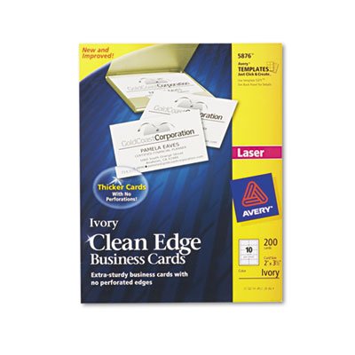 Avery Two-Side Printable Clean Edge Business Cards, Laser, 2 x 3 1/2, Ivory, 200/Pack AVE5876