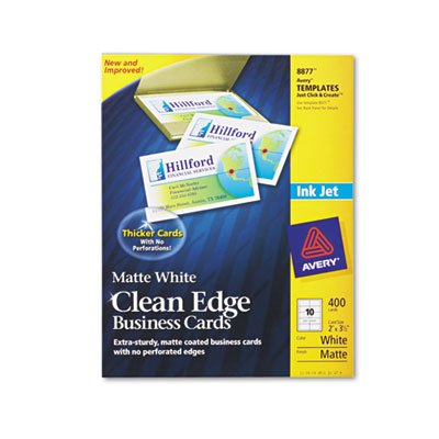 Avery Two-Side Printable Clean Edge Business Cards, Inkjet, 2 x 3 1/2, White, 400/Box AVE8877