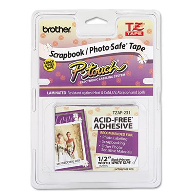 Brother P-Touch TZAF231 TZ Photo-Safe Tape Cartridge for P-Touch Labelers, 1/2w, Black on White BRTTZEAF231