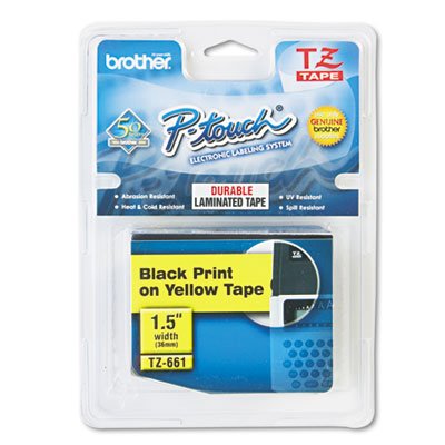 Brother P-Touch TZe Standard Adhesive Laminated Labeling Tape, 1-1/2w, Black on Yellow BRTTZE661