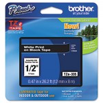 Brother P-Touch TZe Standard Adhesive Laminated Labeling Tape, 1/2w, White on Black BRTTZE335