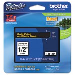 Brother P-Touch TZe Standard Adhesive Laminated Labeling Tape, 1/2w, Gold on Black BRTTZE334