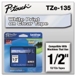 Brother P-Touch TZe Standard Adhesive Laminated Labeling Tape, 1/2w, White on Clear BRTTZE135