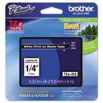 Brother P-Touch TZe Standard Adhesive Laminated Labeling Tape, 1/4w, White on Black BRTTZE315