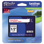 Brother P-Touch TZe Standard Adhesive Laminated Labeling Tape, 1/2w, Red on White BRTTZE232