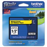 Brother P-Touch TZe Standard Adhesive Laminated Labeling Tape, 1/2w, Black on Yellow BRTTZE631