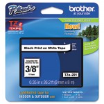 Brother P-Touch TZe Standard Adhesive Laminated Labeling Tape, 3/8w, Black on White BRTTZE221