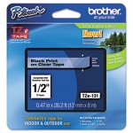 Brother P-Touch TZe Standard Adhesive Laminated Labeling Tape, 1/2w, Black on Clear BRTTZE131