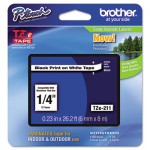 Brother P-Touch TZe Standard Adhesive Laminated Labeling Tape, 1/4w, Black on White BRTTZE211