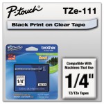 Brother P-Touch TZe Standard Adhesive Laminated Labeling Tape, 1/4w, Black on Clear BRTTZE111