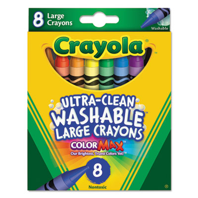 Crayola 523280 Ultra-Clean Washable Crayons, Large, 8 Colors/Box CYO523280