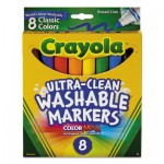 Crayola 587808 Ultra-Clean Washable Markers, Broad Bullet Tip, Classic Colors, 8/Pack CYO587808