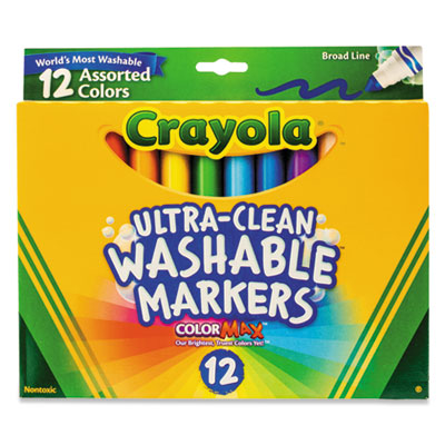 Crayola 587812 Ultra-Clean Washable Markers, Broad Bullet Tip, Assorted Colors, Dozen CYO587812