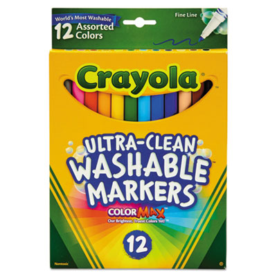 Crayola 587813 Ultra-Clean Washable Markers, Fine Bullet Tip, Assorted Colors, Dozen CYO587813