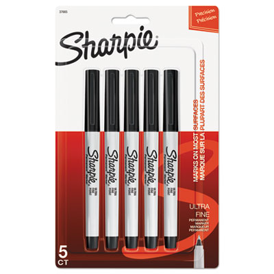 Sharpie Ultra Fine Tip Permanent Marker, Extra-Fine Needle Tip, Black, 5/Pack SAN37665PP