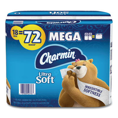 Charmin Ultra Soft Bathroom Tissue, Septic Safe, 2-Ply, White, 4 x 3.92, 264 Sheets/Roll, 18 Rolls/Carton