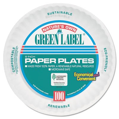 AJM PP6AJKWH Uncoated Paper Plates, 6 Inches, White, Round, 1000/Carton AJMPP6AJKWH