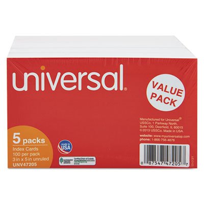 UNV47205 Unruled Index Cards, 3 x 5, White, 500/Pack UNV47205