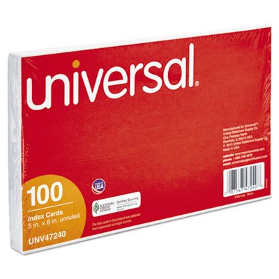 UNV47240 Unruled Index Cards, 5 x 8, White, 100/Pack UNV47240